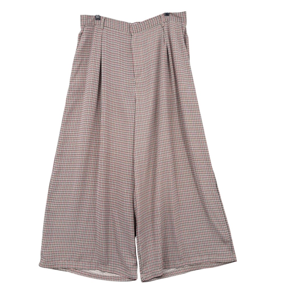 Tronjori Wide Leg Trousers Women 1X Polyester Houndstooth Beige Black Red